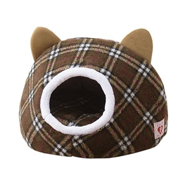 ≪ボンビアルコン (Bonbi) やわらかプチハウス ブラウン≫お部屋に置いて可愛いプチハウス。仔犬や仔猫が安心してリラックスできる空間をやわらかクッションで。小さめなヒーターなら使用出来るコード穴つき！可愛いネコ耳のふかふかハウス。ハウス...