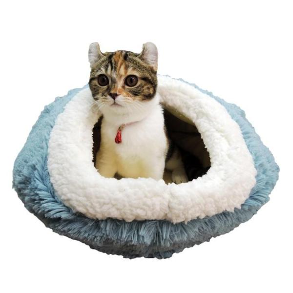 猫用 あったかベッド   ペッツルート  "ニャンともねこ穴 ブルーローズ" ◆メーカー希望小売価格：5,280円（税込み）・猫ちゃんが休む洞窟をイメージしました。・カラダにフィットした土鍋のカタチなので狭くて猫さんは安心します。・高級感と...