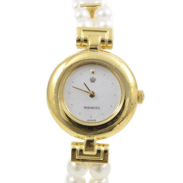 ミキモト JAL 2連パールブレスウォッチ クォーツ ゴールドGP シェル