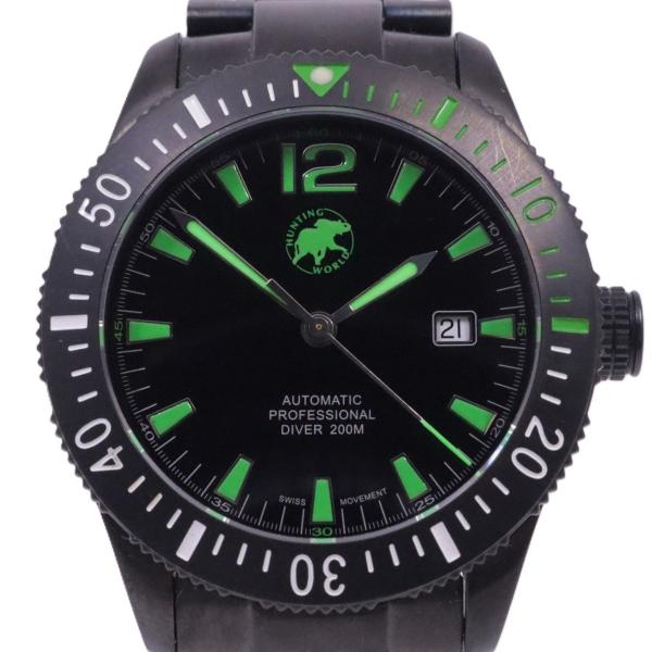 腕時計　ハンティングワールド 自動巻き　HW-026GR Hunting World ハンティングワールド ダイバー 200M 自動巻き