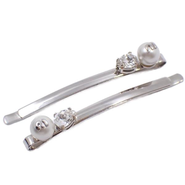 miu ミュウミュウ ヘアピン シルバー色金具/フェイクパール/ライン