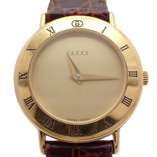 美品GUCCI 腕時計 ゴールド レザー 3000.2.L 稼働品 GUCCI（グッチ） 3000.2.L クォーツ レディース 腕時計 ゴールドGP