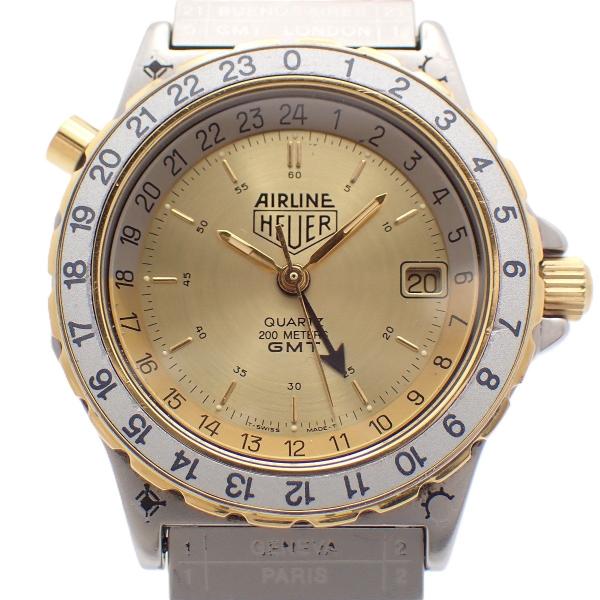 【ジャンク品】タグホイヤー HEUER エアライン GMT クォーツ メンズ 腕時計 コンビ ゴールド文字盤 純正SSベルト 895.413【いおき質店】