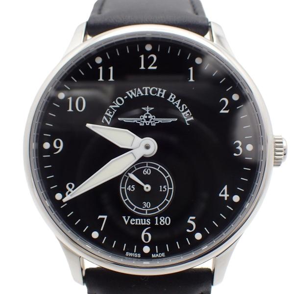 【美品】ZENO WATCH BASEL ゼノウォッチ 手巻き メンズ 腕時計 黒文字盤 純正革ベルト 6682【いおき質店】