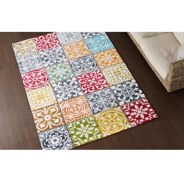 ラグ カーペット マット スペインラグ ウィルトンラグ 即納送料無料 パンドラ モロッカン スペイン製 140 0 ウィルトン織 モロッコ風 約2畳 タイル柄