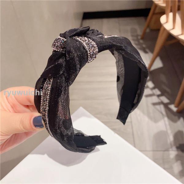 カチューシャ 幅広 ワイド オーガンジー ヘアバンド クロス バンダナ ターバン  ねじり 髪留め ヘアアクセサリー レディース