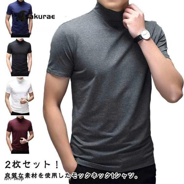 ハイネック tシャツ  メンズ 2枚セット 半袖 tシャツ 無地 ゴルフtシャツ 夏 モックネック ハイネック tシャツ ティーシャツ 夏服