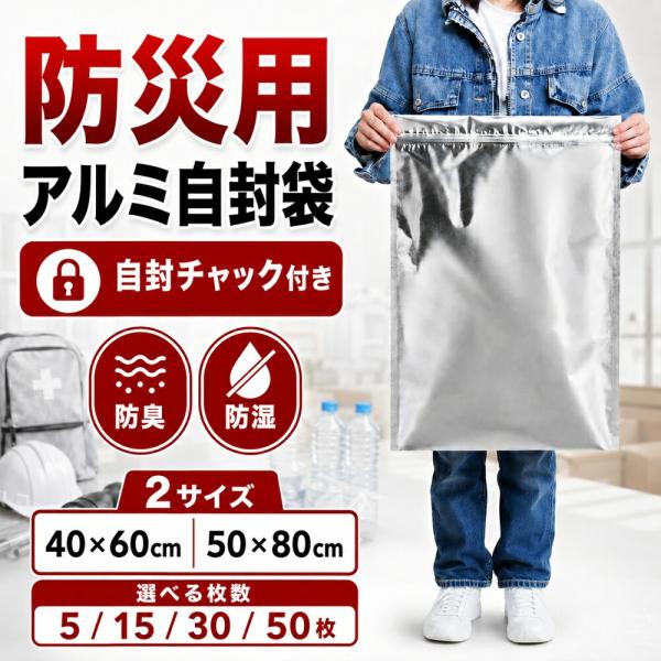 防災収納袋 アルミ蒸着 5/15/30/50枚入り 防災用品 防臭 ゴミ圧縮 密封 バリア素材 防災グッズ ゴミ 圧縮 汚物 生ゴミ ごみ 廃棄物 臭い漏れ 軽減 臭わない 災害