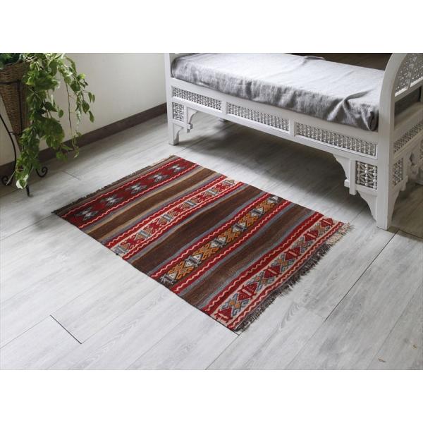 コンヤ　キリム　ラグ オールドキリム コンヤ/ケッレ 赤 水色 オレンジのジグザグ