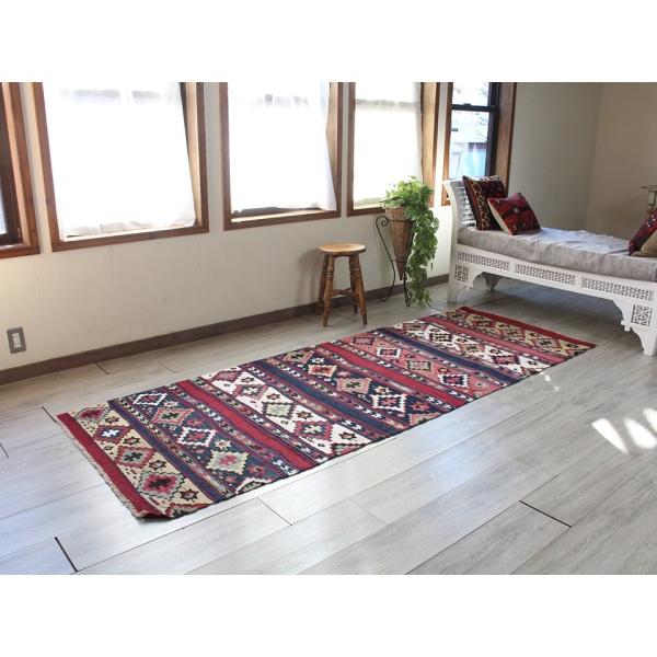 オールドキリム アダナ ランナーサイズ 260x90cm ジグザグのダイヤと星