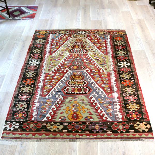 トルコ手織りキリム アンティーク リプロダクト 199x145cm 連なる
