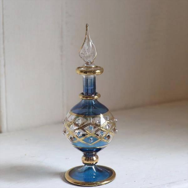 エジプトガラス香水瓶　クレオパトラ 　12cm　直径4cm ブルー　Egyptian Perfume Bottle　
