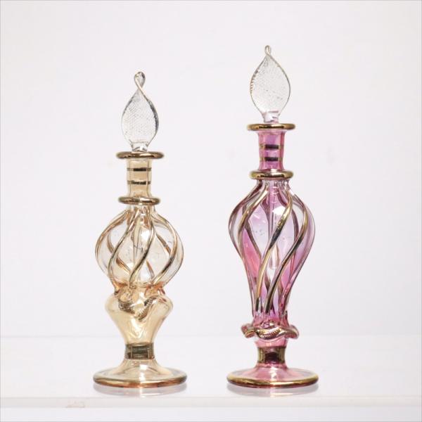 エジプト ガラス香水瓶 11cm 2本セット ゴールドライン ファラオ