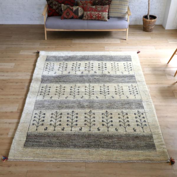 ギャッベ イラン産手織りラグ ふかふか 235x178cm アイボリー ギャッベ イラン産手織りラグ ふかふか 235x178cm アイボリー