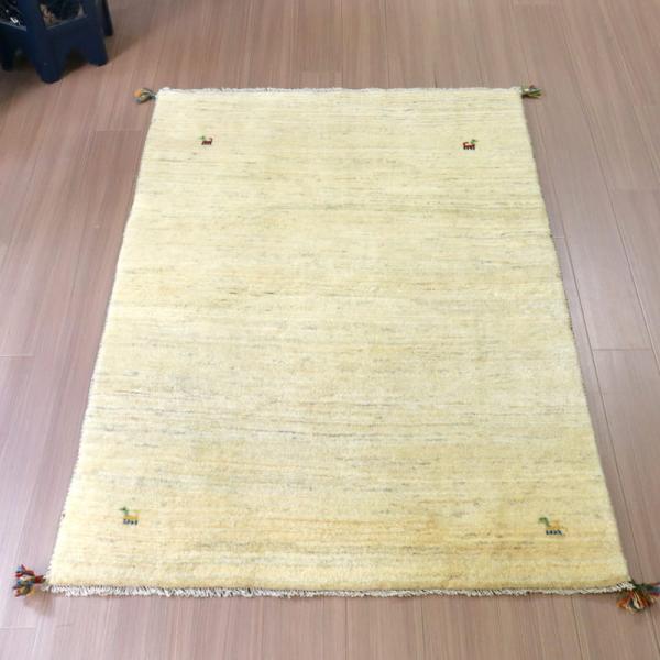 ギャッベ イラン産手織りラグ 173x120cm アイボリー 無地 シンプル