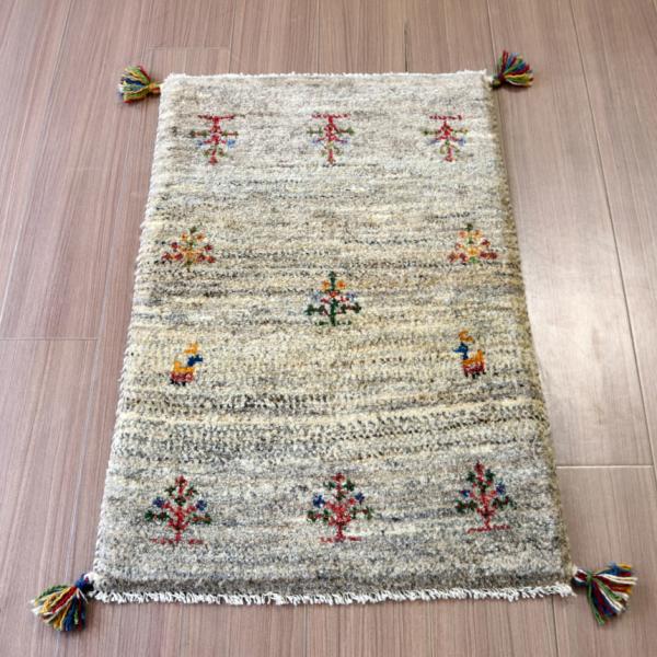ギャッベ イラン産手織り 90x59cm 玄関マット ナチュラルグレー