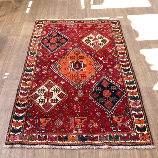 ライオンラグカシュカイ族約145cm×102cm トライバルラグ