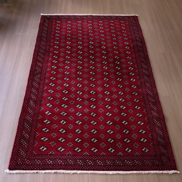 バルーチ ラグ 部族絨毯 手織り 198x119cm あずき色 連なるひし形