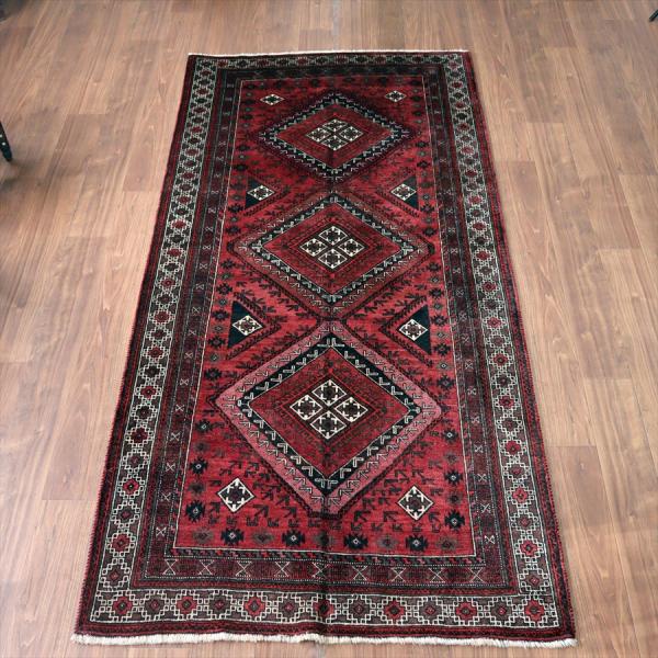 トライバルラグ バルーチ 249x123cm 部族絨毯 3つのメダリオン