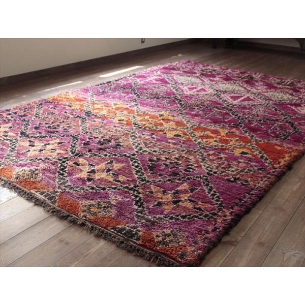 モロッコ Morocco オールドカーペット・エリアラグ 298x186cm Zaiane ゼアン赤紫のトレリス・星のモチーフ