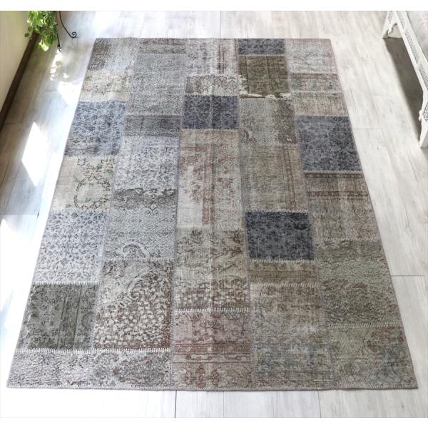 リサイクルパッチワークラグ トルコ製 オーバーダイ 300x203cm グレー
