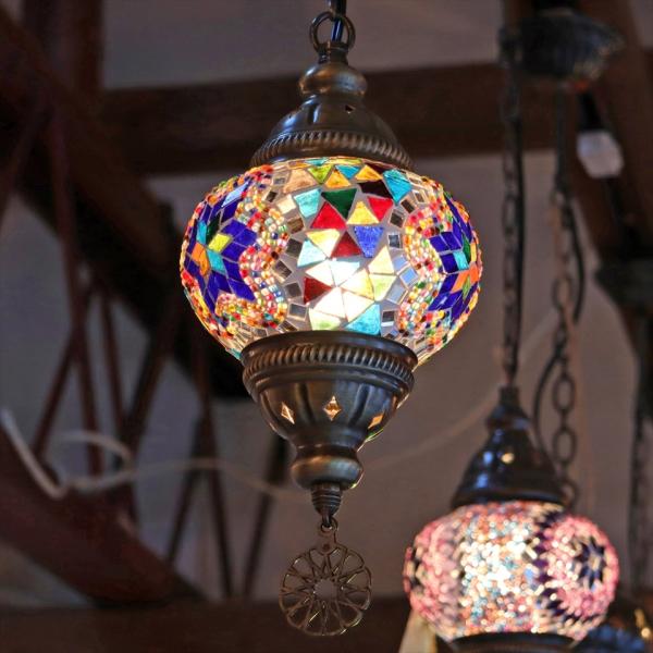 トルコモザイクランプ ペンダントランプ 直径13cm 全長65cmカラフル