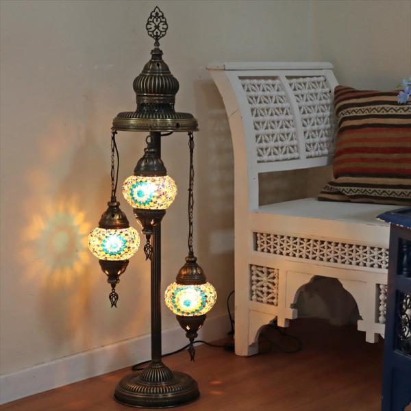 モザイクシャンデリアスタンドランプ 3灯 全高94cm カラフル E17/15W