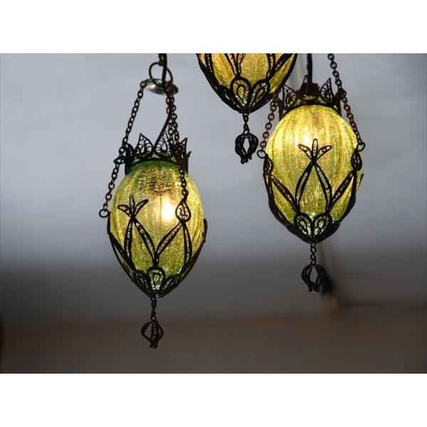 新作 トルコランプ テルキャリ細工 クラックガラスシャンデリアナツメ 15w 3灯 E17 グリーン螺旋型