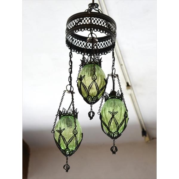 新作 トルコランプ テルキャリ細工 クラックガラスシャンデリアナツメ 15w 3灯 E17 グリーン螺旋型