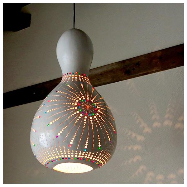 ひょうたんランプ 天井照明 エスニック照明 ホワイトペイント ボドルム産 一点もの トルコ メーカー公式 手作り