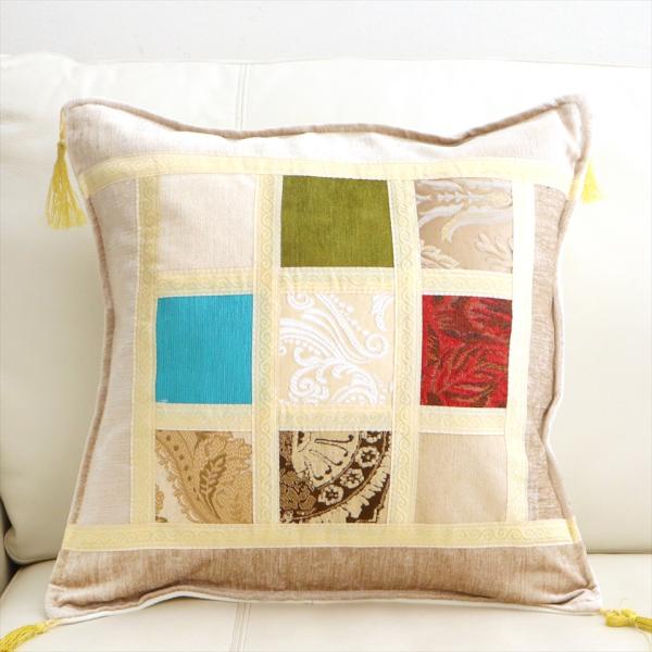 トルコクッション　ヴィンテージパッチワーク シュニール素材 モザイククッションカバー 45cmサイズ パッチワーク