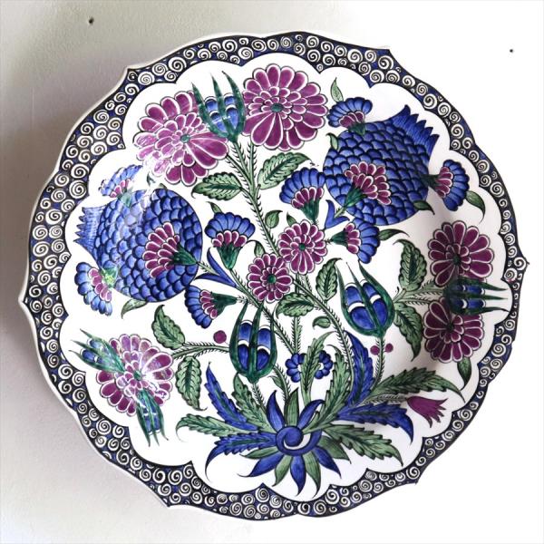 トルコ 手書き絵皿 直径32cm 飾り絵皿 ザクロとカーネーション