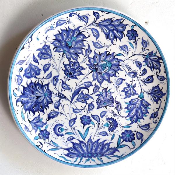 トルコ工芸品 絵皿　飾り皿　イスタンブール　版画　オスマン帝国 トルコ 手書き絵皿 直径31cm 飾り絵皿 ブルーフラワー ミュージアム