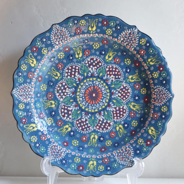 トルコ製プレート 直径30cm 飾り皿 手書きキュタフヤ陶器 フラワー