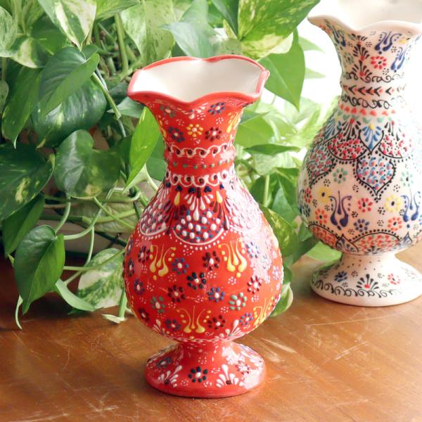 トルコ陶器 花瓶 チューリップ型 Mサイズ 高さ20×直径10cm フラワー