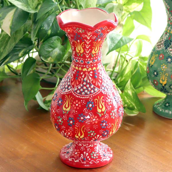 トルコ陶器 花瓶 チューリップ型 Lサイズ 高さ24×直径10cm フラワー