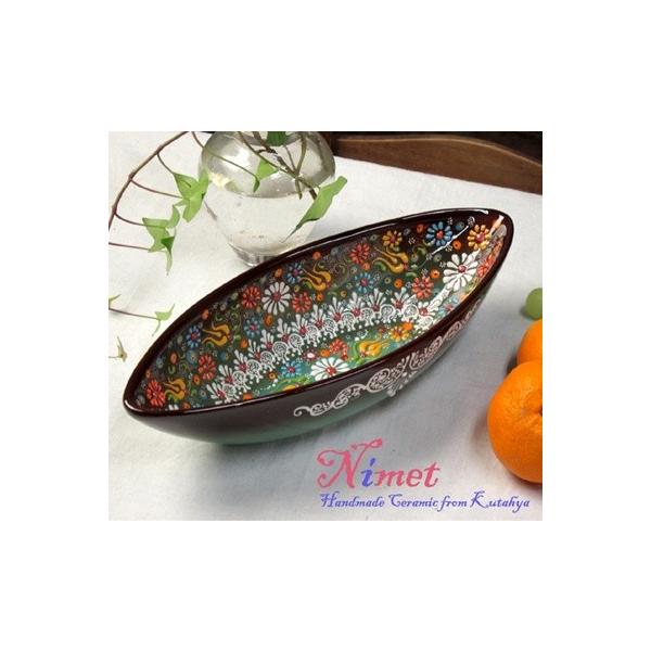 Nimet Design 春の新作シューズ満載 トルコ陶器ボート船型ｌ 立体釉キュタフヤ陶器 ブラウンパステルグラデーション