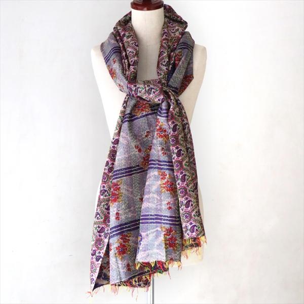 シルクストール カンタ刺繍 インド Kantha embroidery 刺し子 インドの古布 カンタ刺繍 シルクストール Kantha embroidery