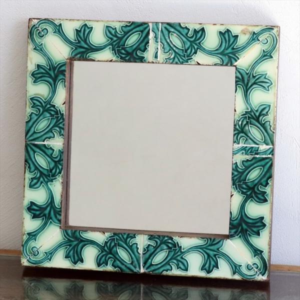 マジョリカタイルミラースクエア 30.5×30.5cm リーフデザイン majolica