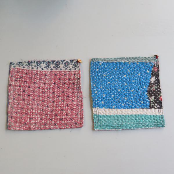 コースター12cm 2枚組 カンタ刺繍 インド刺し子ヴィンテージカンタ