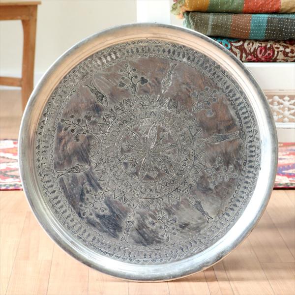 アナトリアの家具 銅製のトレイ 丸盆直径50cm/手作り 手彫り