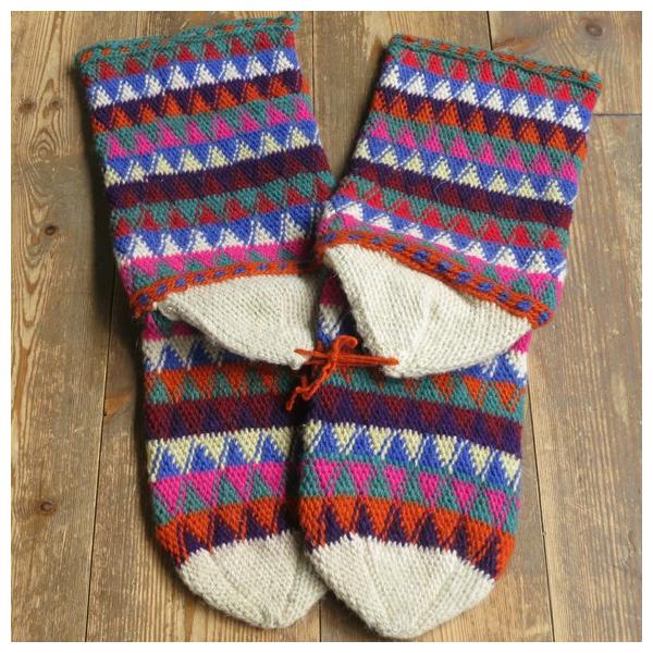 アンティーク トルコ手編みウール靴下マルチカラー アイボリー カラフルなジグザグボーダー 25cm Propertyadvisormexico Com
