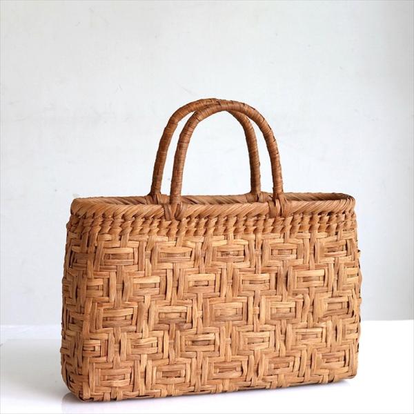 やまぶどう・カゴバッグ/連続桝網代編み・削り仕上げ・中サイズ幅34cmx  