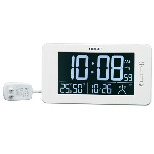 セイコー SEIKO DL216W 目覚まし時計 掛置兼用時計 壁掛け時計 掛け時計 置き時計 電波時計 デジタル アラーム LED カレンダー 温度計 湿度計