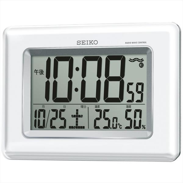 セイコー SEIKO SQ424W 置き時計 掛置兼用時計 壁掛け時計 掛け時計 電波時計 デジタル カレンダー 温度計 湿度計