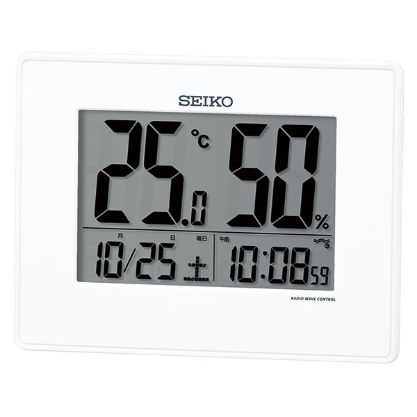 セイコー SEIKO SQ798W 目覚まし時計 掛置兼用時計 壁掛け時計 掛け時計 置き時計 電波時計 デジタル アラーム カレンダー 温度計 湿度計 スヌーズ