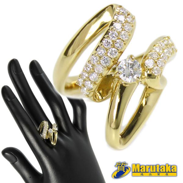 K18 ダイヤモンド リング】14.5号 イエローゴールド 指輪 ウェーブ