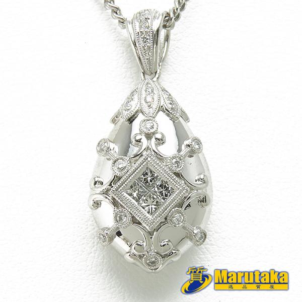 プラチナ K18WG ダイヤモンド ネックレス 】 D0.22/0.16ct 15.2g 50cm 
