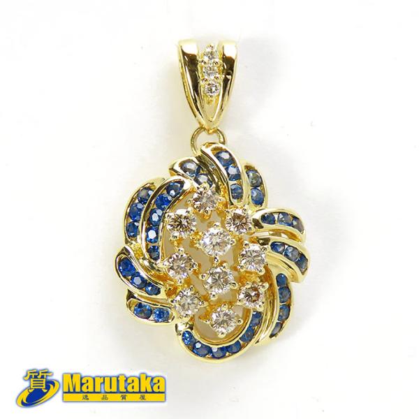 ペンダントトップ　K18　サファイア　アクセサリー　ジュエリー　現状品 K18 ペンダントトップ】ブルーサファイア ダイヤモンド 18金イエロー