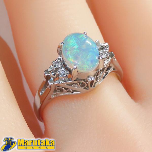オパール　プラチナ900 ダイヤ0.22 リング ダイヤモンド×ホワイトオパール リング Pt900 0.22ct 7.2gの通販 by